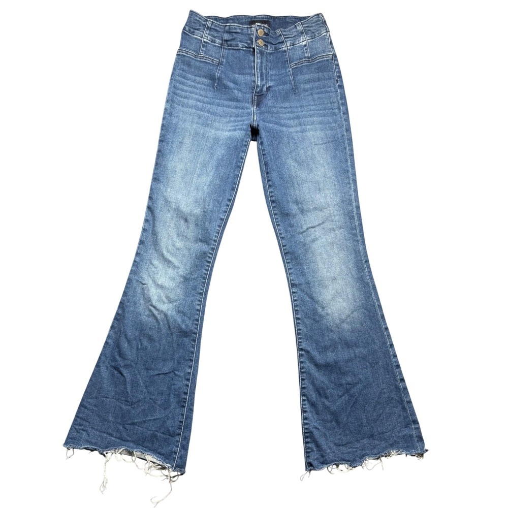 Lucky Brand Jeans Womens 8/29 Blue Flare High Rise Raw Hem Double Button Seamed